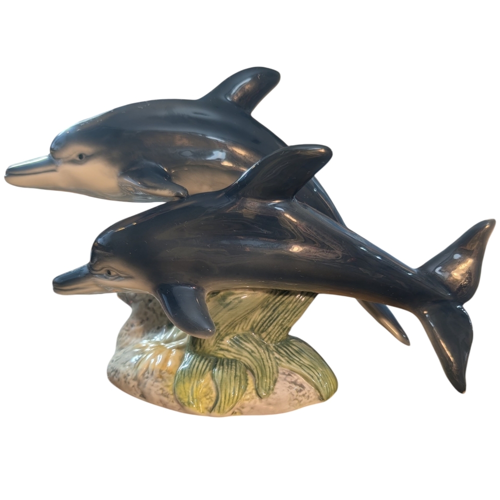 Elegant Blue Dolphin Ceramic Sculpture